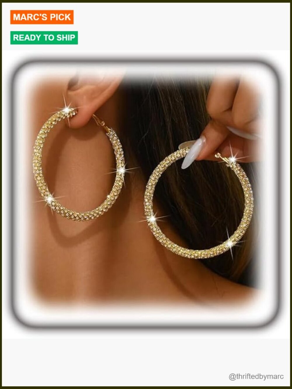 Rhinestone Big Hoop Earrings for Women, Trendy Huggie Earrings, Gold Loop